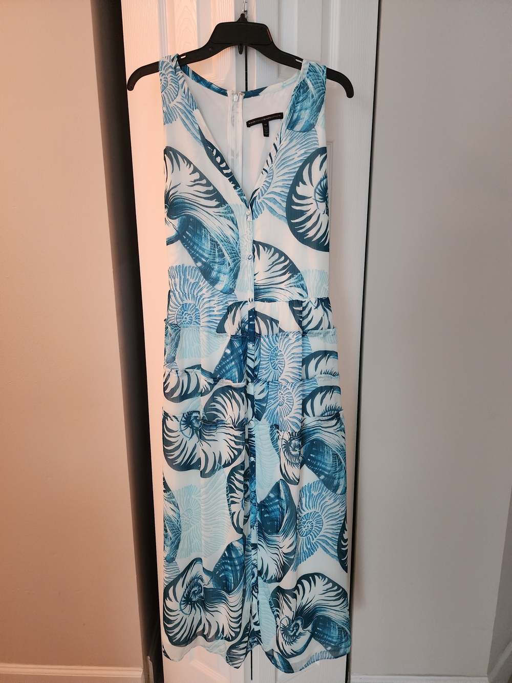 White House Black Market Teal & White Seashell Print Maxi Dress